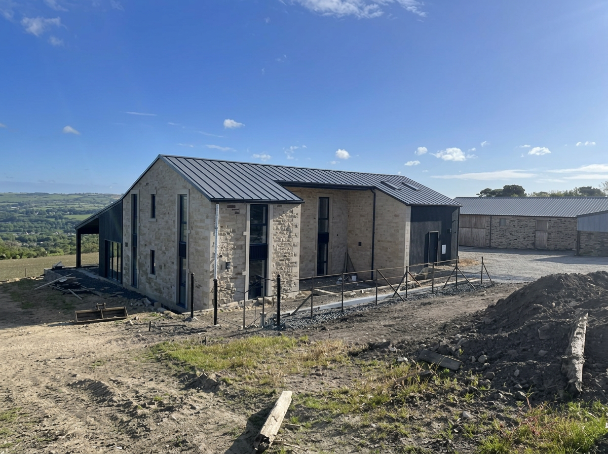 Timber Framed House with Stone & Cladding — Side Perspective
