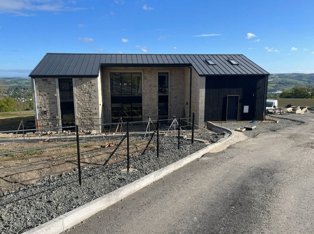 Timber Framed House with Stone & Cladding — Front Elevation