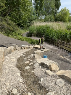 Man-Made Waterfall, Curbs & Roadwork — Waterfall in Progress